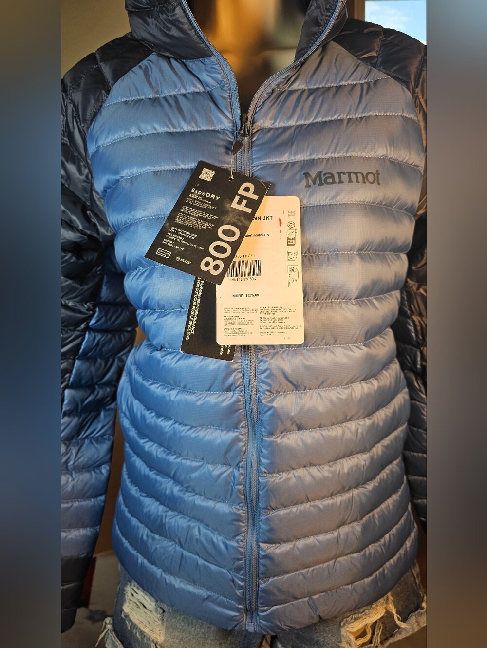 Marmot Hype Down Jacket Women’s Large 800 Fill Puffer Blue NWT